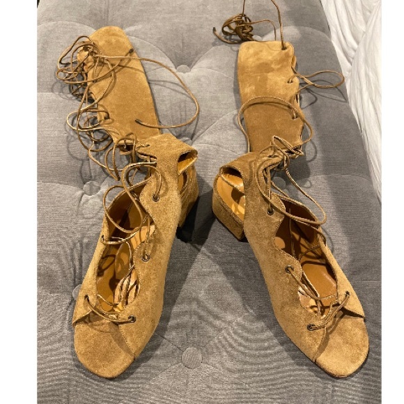 🛑SOLD🛑 SAINT LAURENT TAN SUEDE LEATHER BABIES GLADIATOR LACE UP KNEE HIGH - Picture 4 of 8